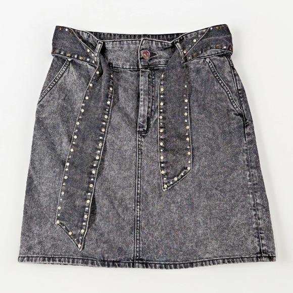 Sandro Dresses & Skirts - Sandro Black Washed Denim Mini Skirt with Studded Belt